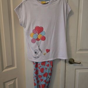 Peanuts White and Red Pajama Set with Heart Design